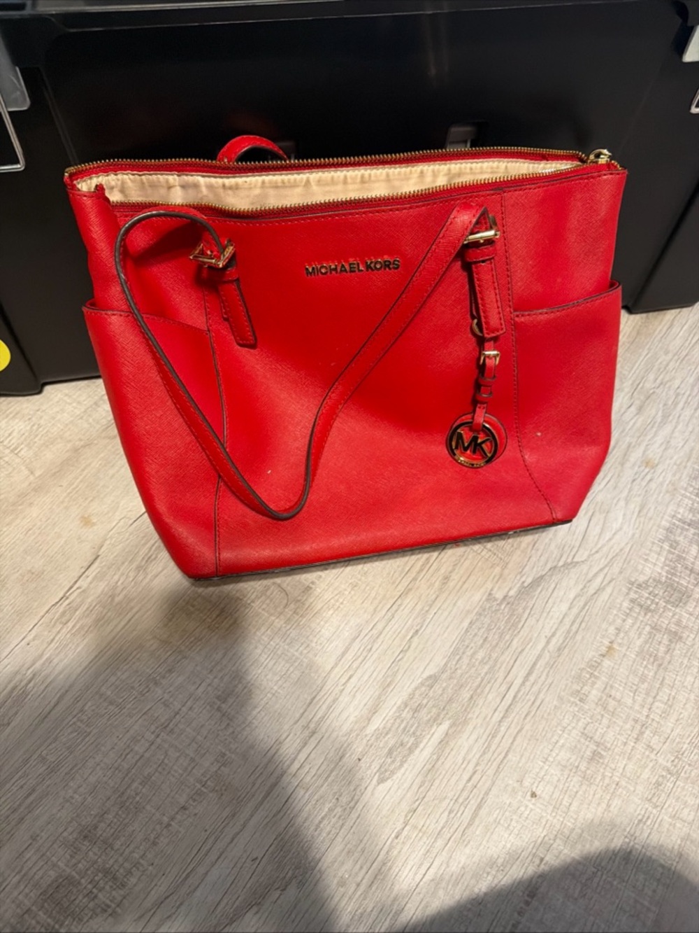 Michael Kors Red Leather Bag with MK Charm